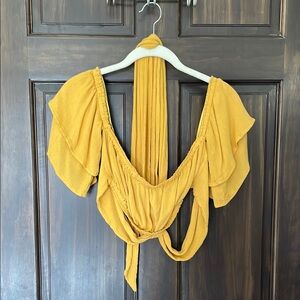 Yellow Crop Wrap Top